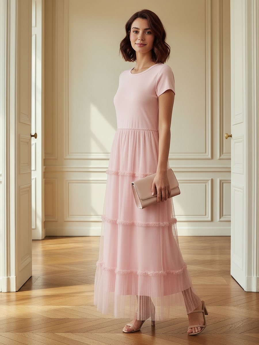 A-Line Midi Dress with Ruffle Trim