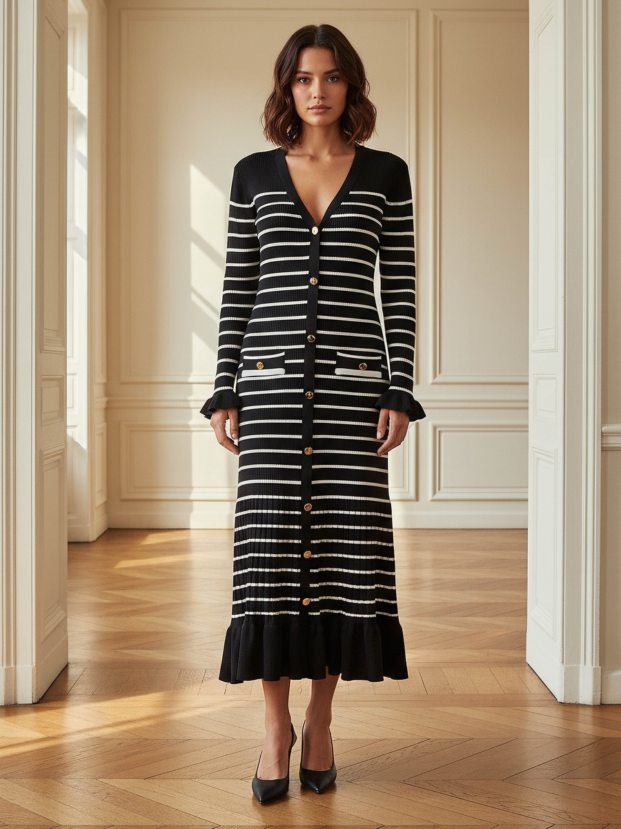 Midi Dress with V Neck