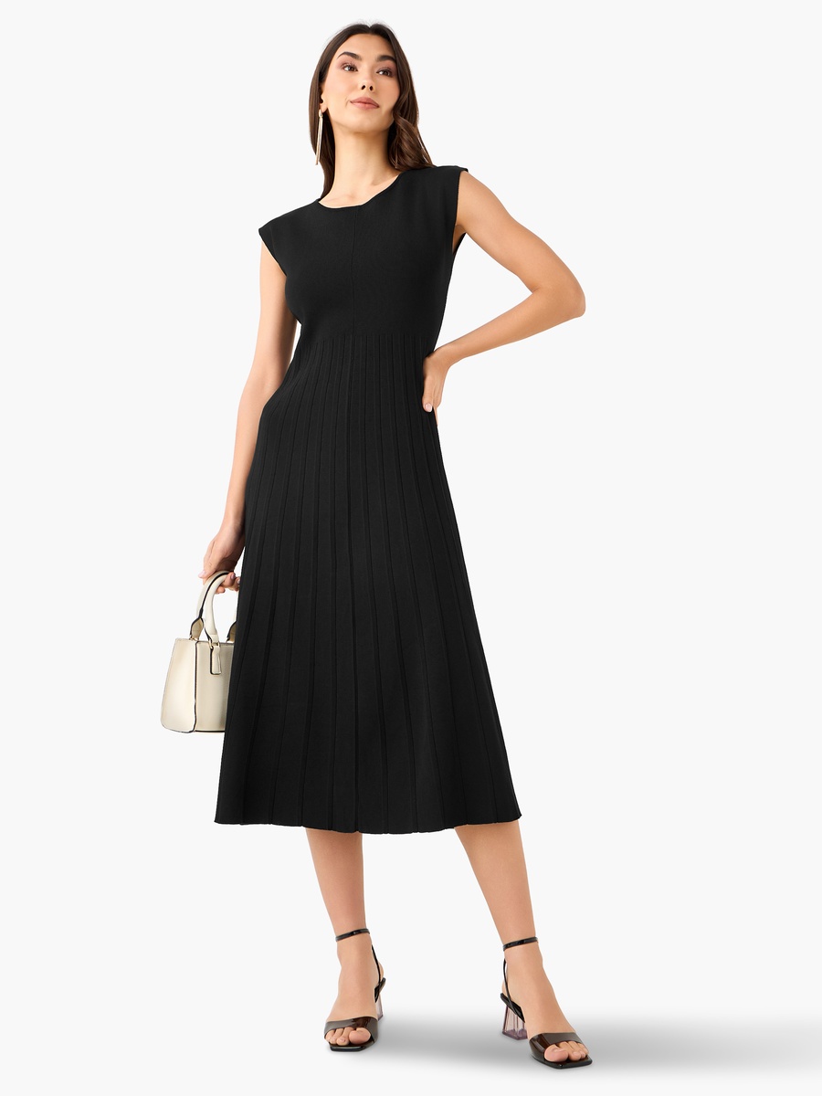 A-Line Midi Sleeveless Dress with Pleated Design