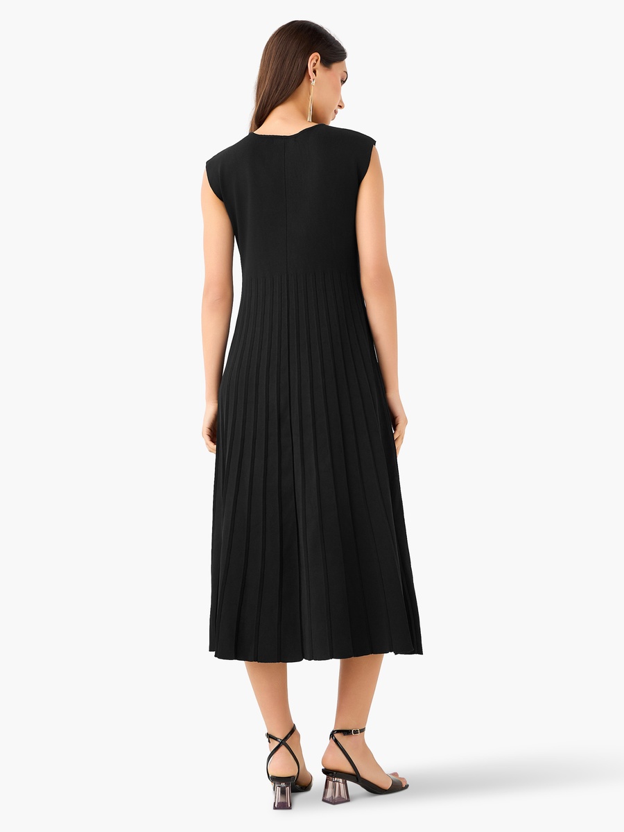 A-Line Midi Sleeveless Dress with Pleated Design