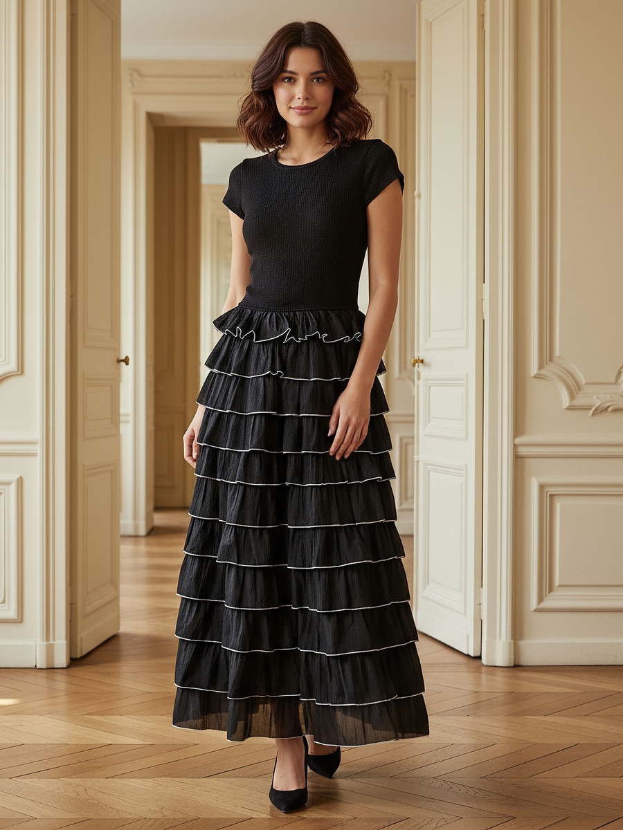 Ribbed Detail Dress with Ruffles