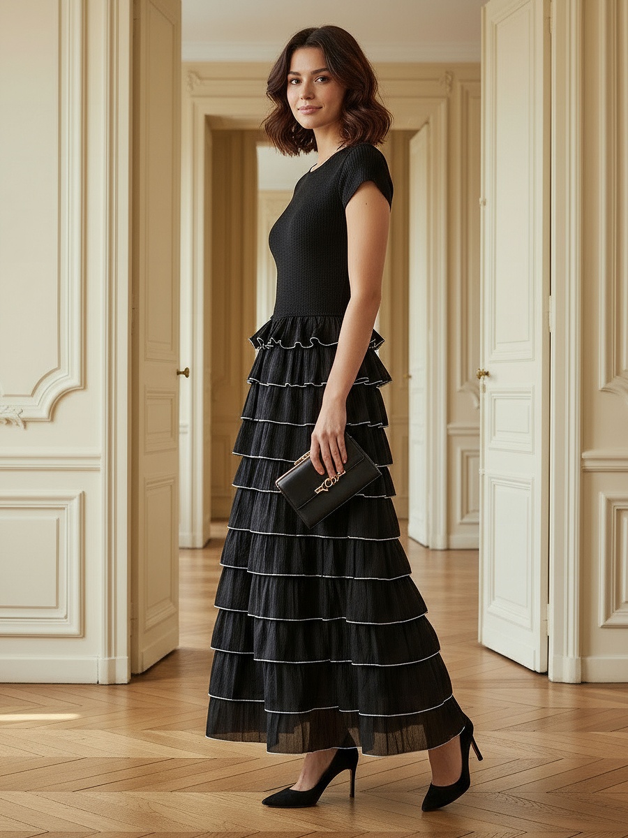 Ribbed Detail Dress with Ruffles