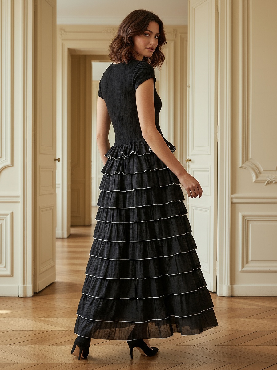 Ribbed Detail Dress with Ruffles