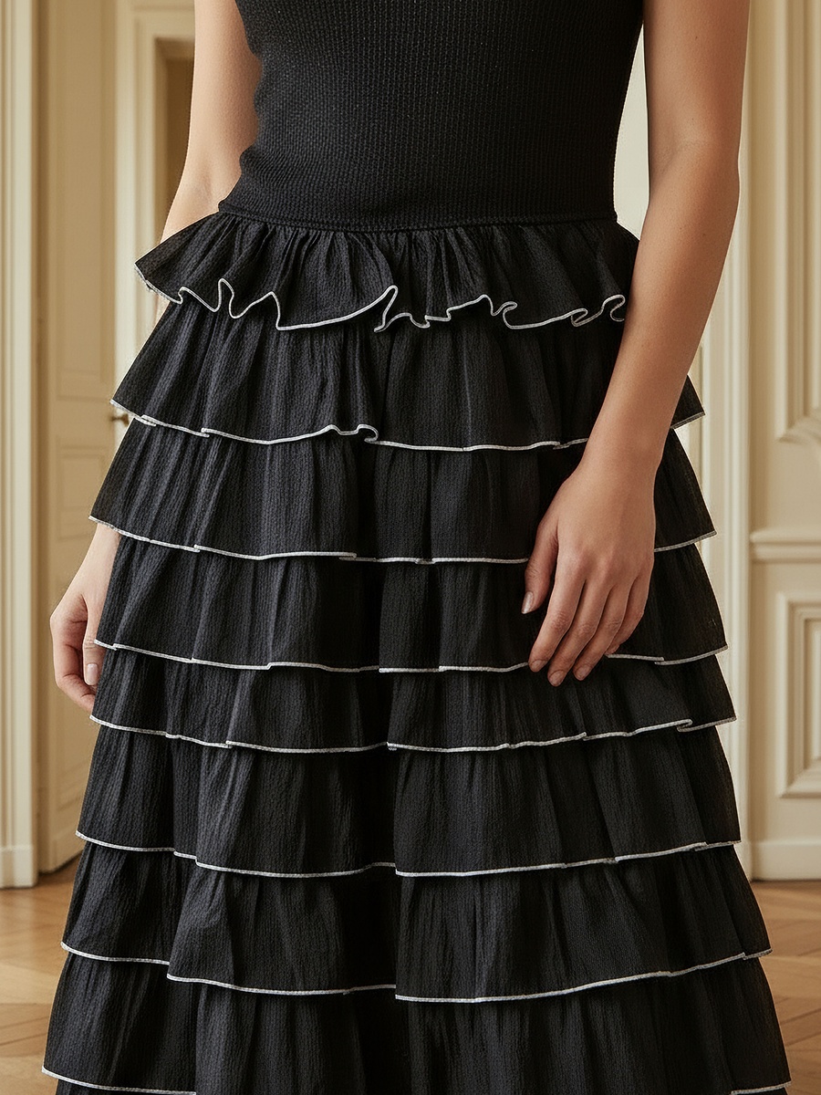 Ribbed Detail Dress with Ruffles