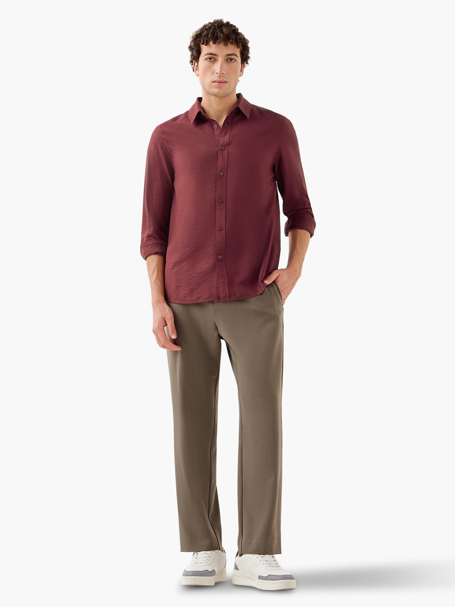 Men Regular Fit Collared Crinkle Texture Long Sleeves Shirt