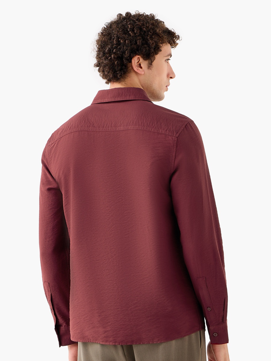 Men Regular Fit Collared Crinkle Texture Long Sleeves Shirt