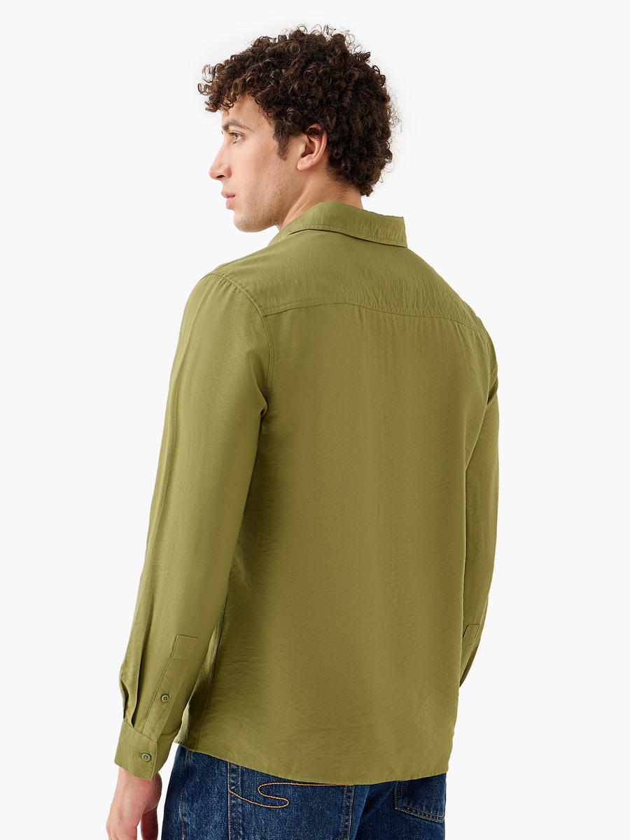 Men Regular Fit Collared Crinkle Texture Long Sleeves Shirt