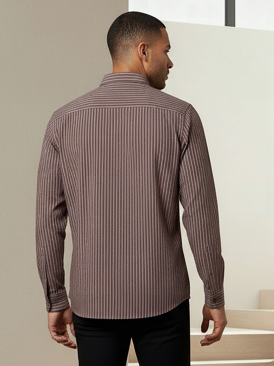 Men Regular Fit Button-Down Pinstripe Long Sleeve Shirt