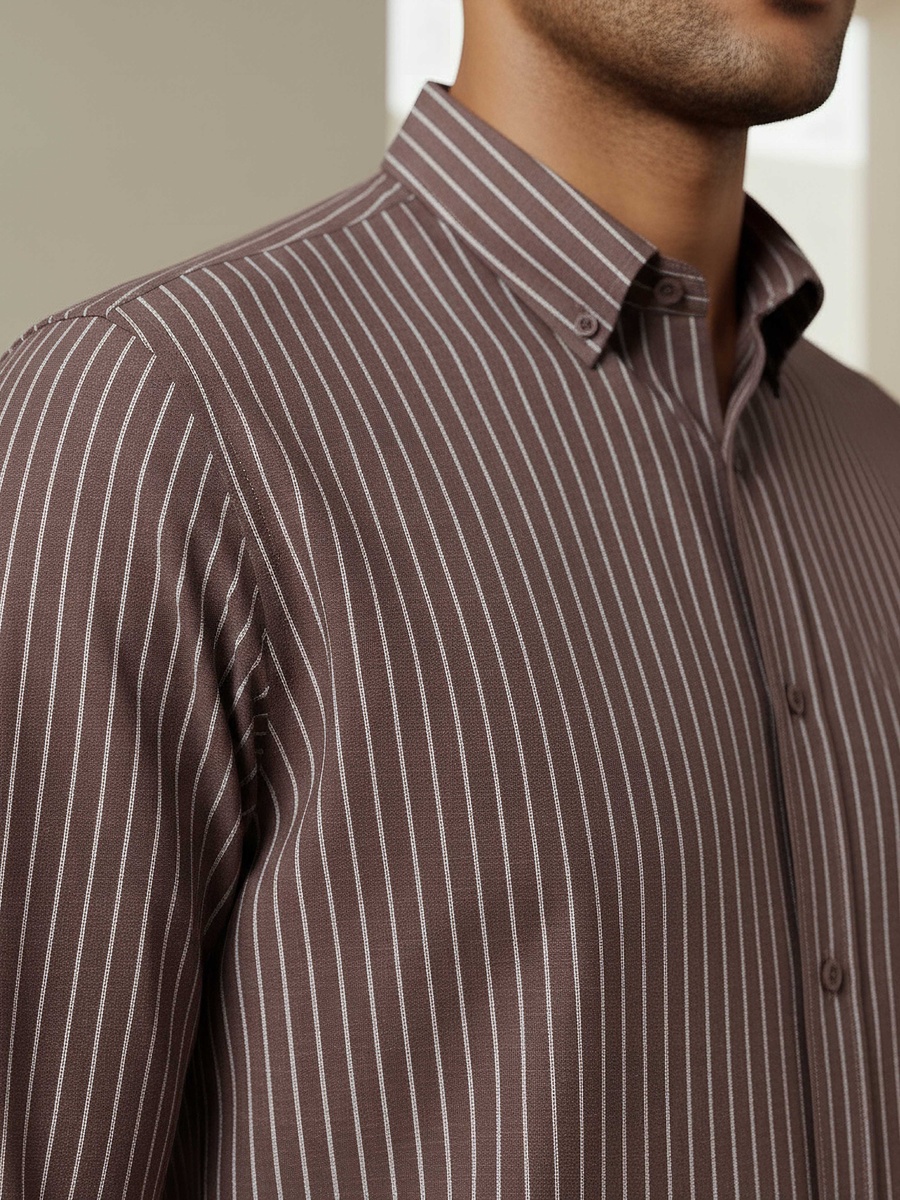 Men Regular Fit Button-Down Pinstripe Long Sleeve Shirt