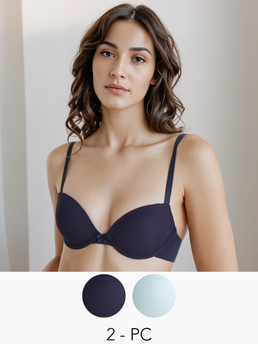 2-Pack Plunge Bra with Low Coverage and Bow Detail 