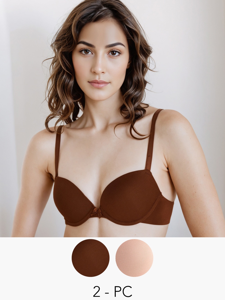 2-Pack Plunge Bra with Low Coverage and Bow Detail 