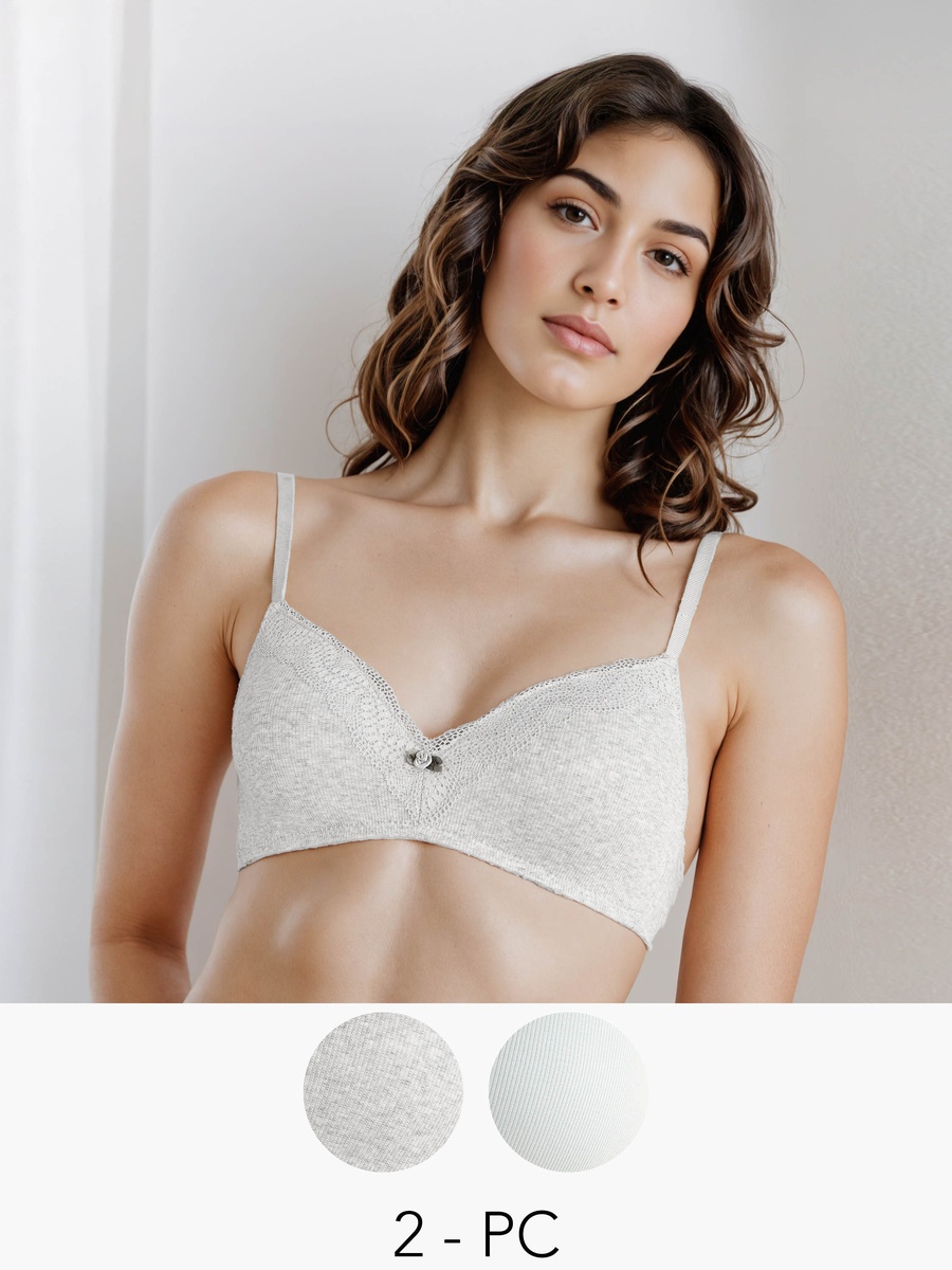 2-Pack Plunge Bra with Medium Coverage and Lace Detail