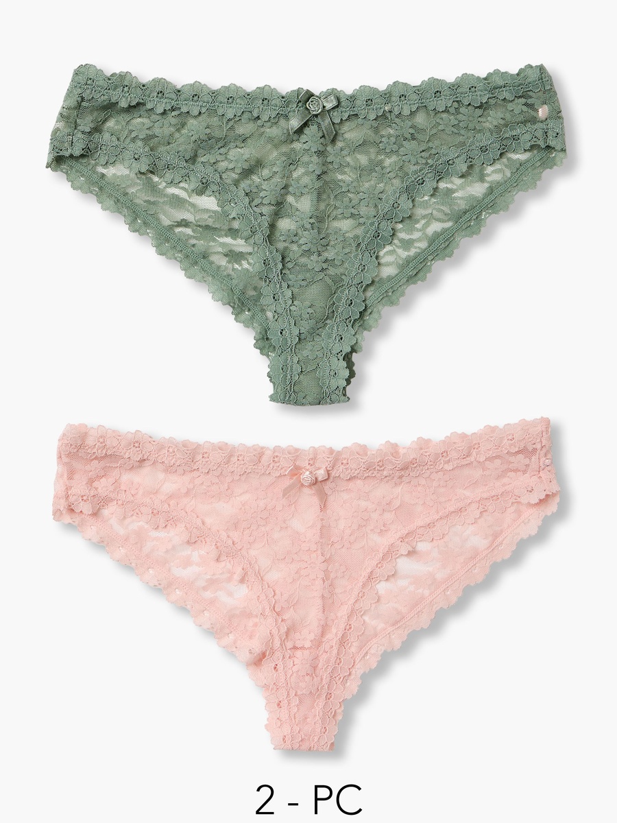 Set of 2 - Bikini Briefs with Lace Trim