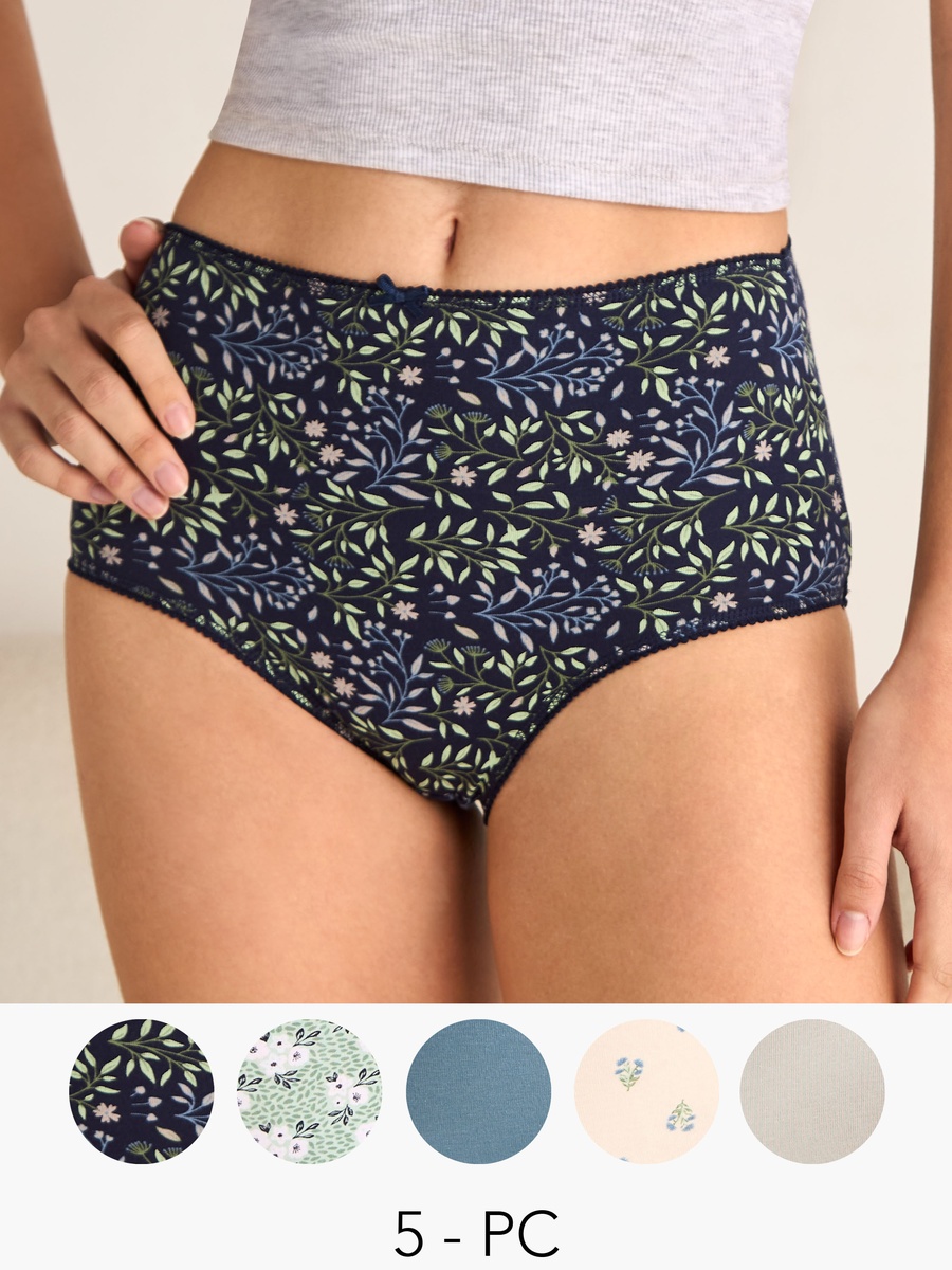 Set of 5 - High Waist Full Briefs with Assorted Print