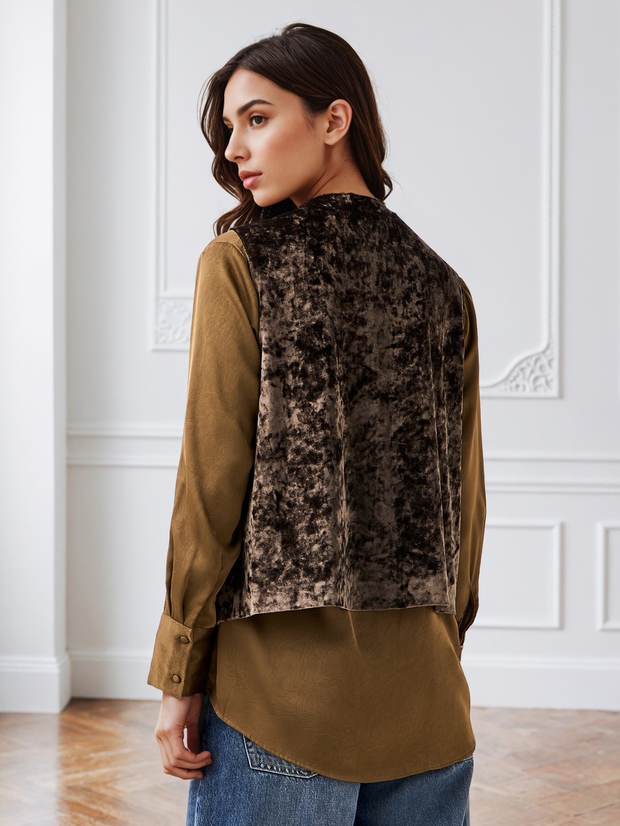 Regular Fit Shirt with Sequin Embroidered Velvet Coat