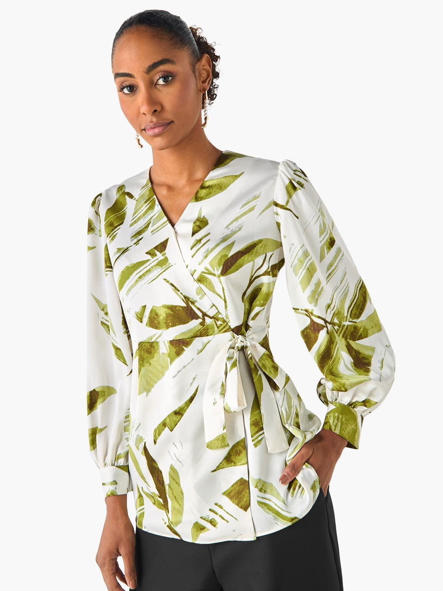 Relaxed Fit Polyester Wrap Top with Tie-Ups