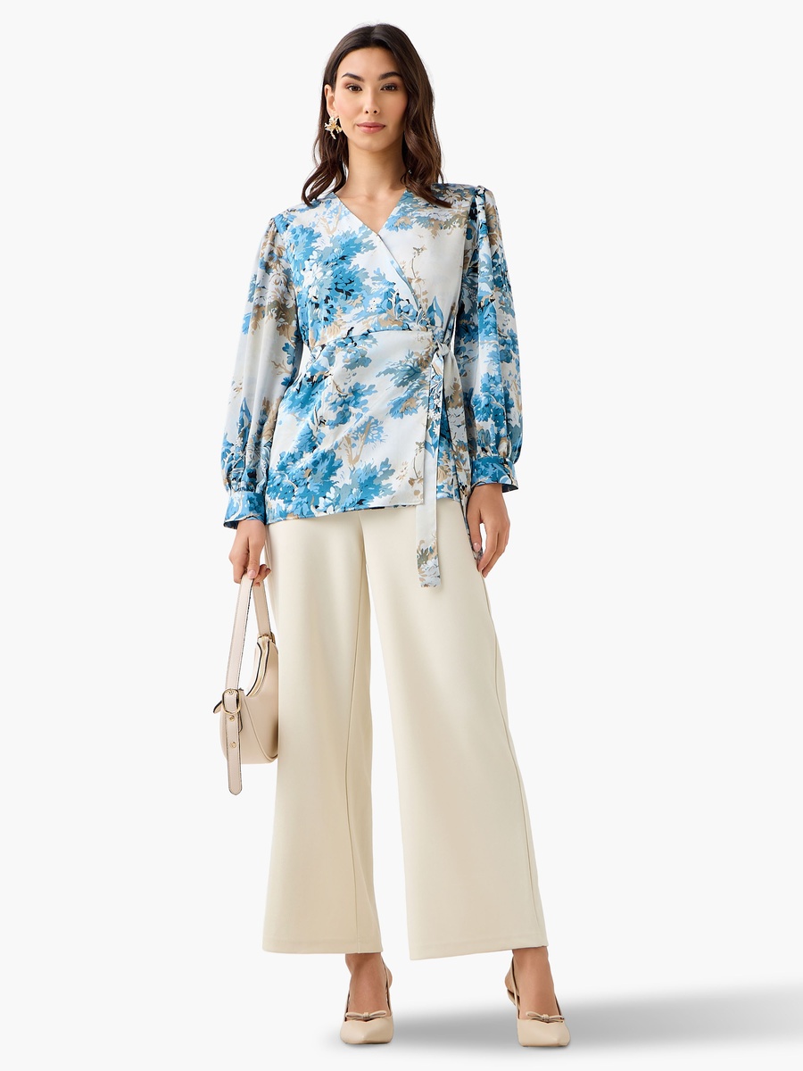 Regular Fit Wrap Top with Floral Print