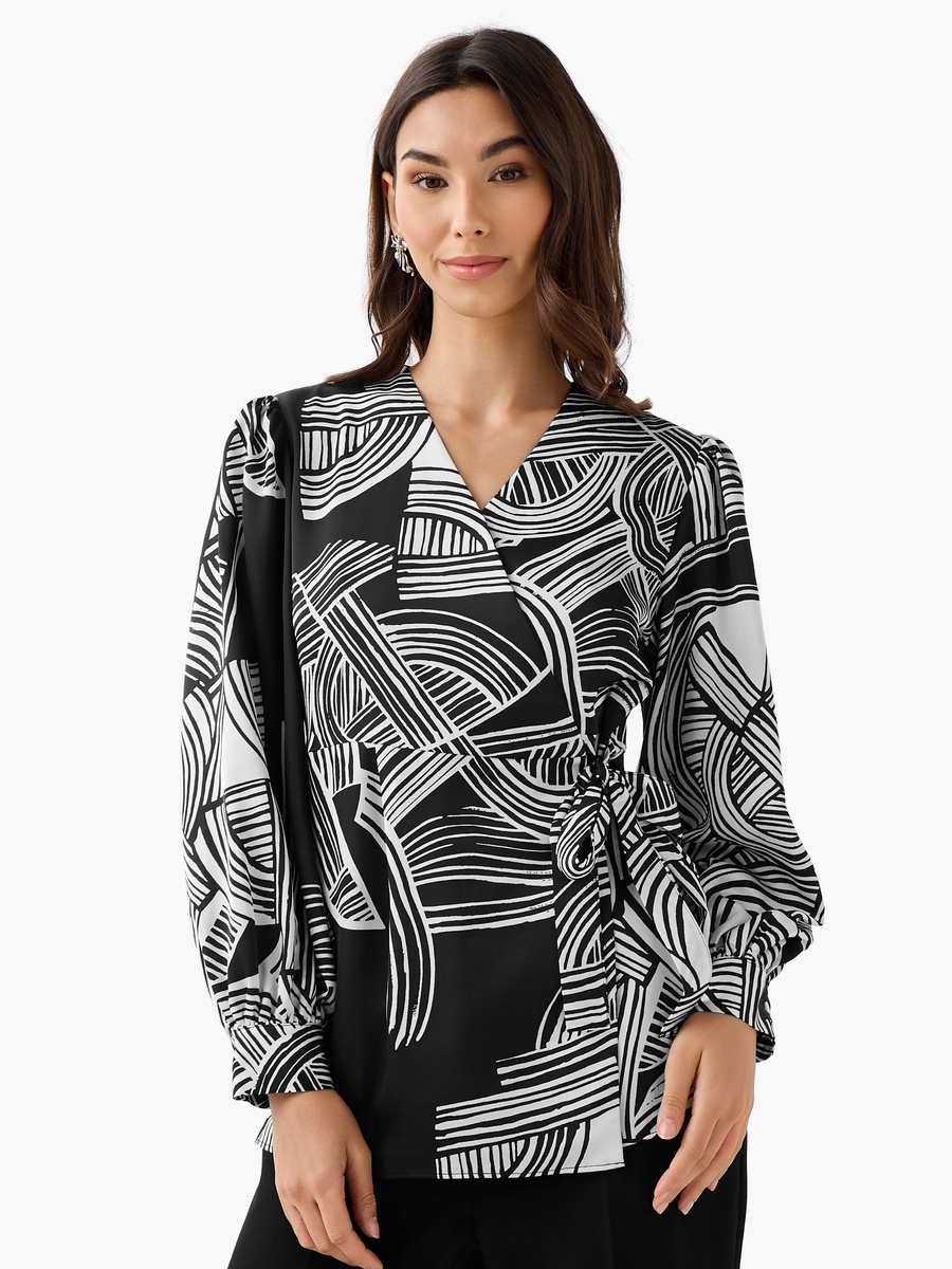 Regular Fit Wrap Top with Geometric Print