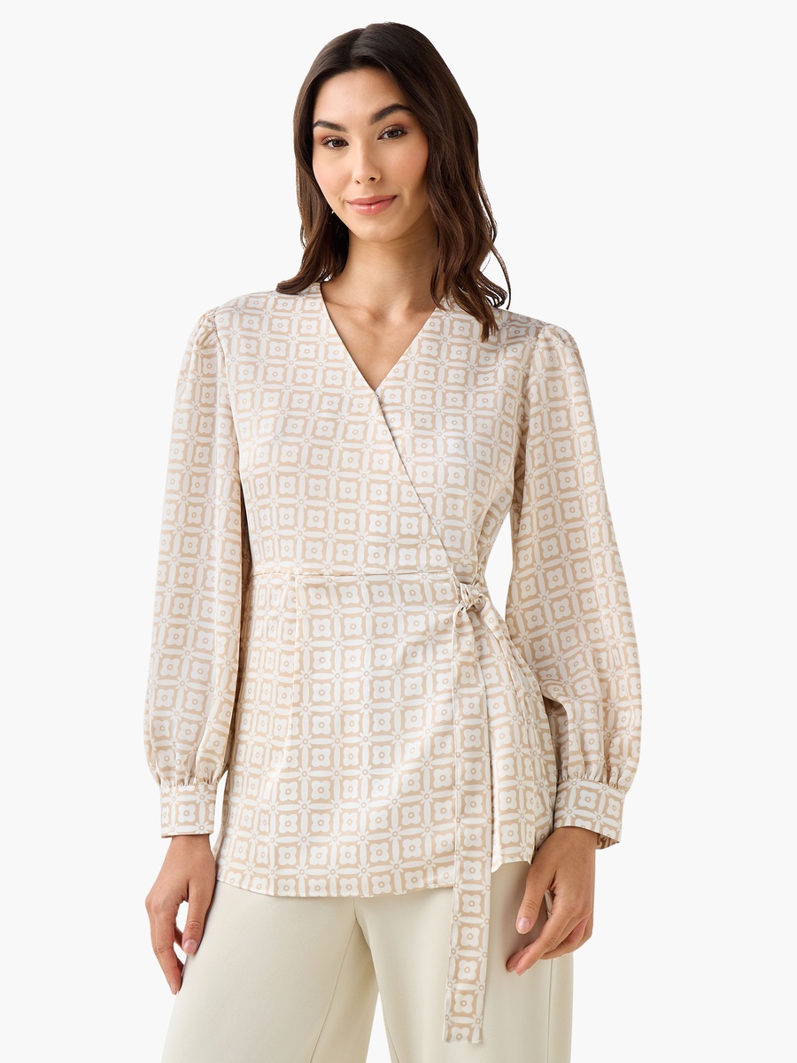 Regular Fit Wrap Top with Geometric Print