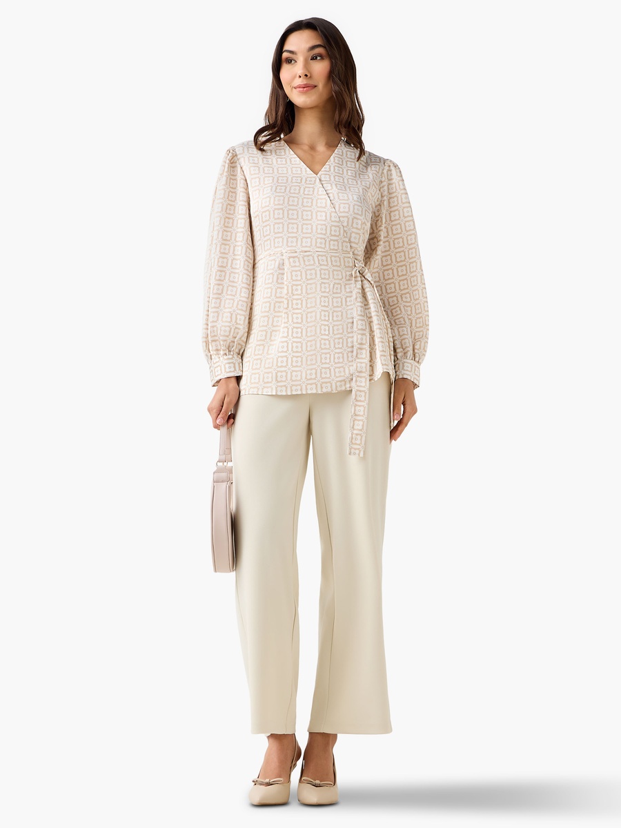 Regular Fit Wrap Top with Geometric Print