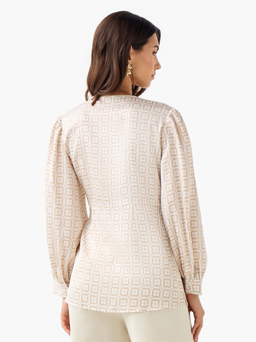 Regular Fit Wrap Top with Geometric Print