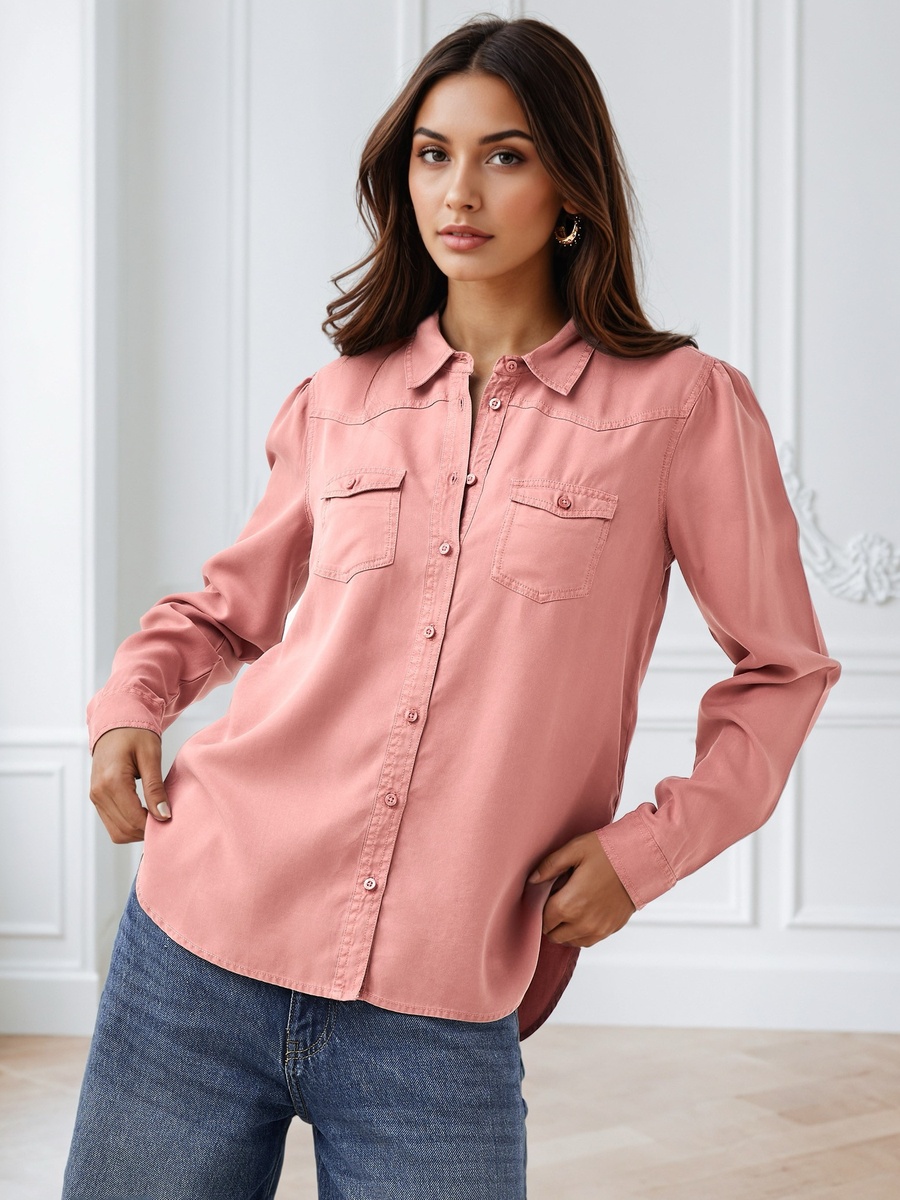Regular Fit Tencel Denim Shirt with Pockets