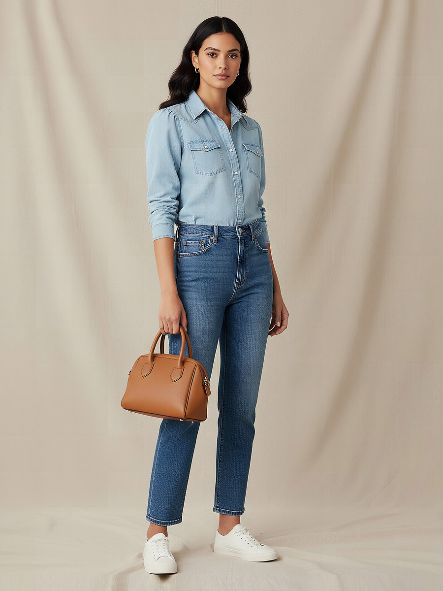 Regular Fit Tencel Denim Shirt with Pockets