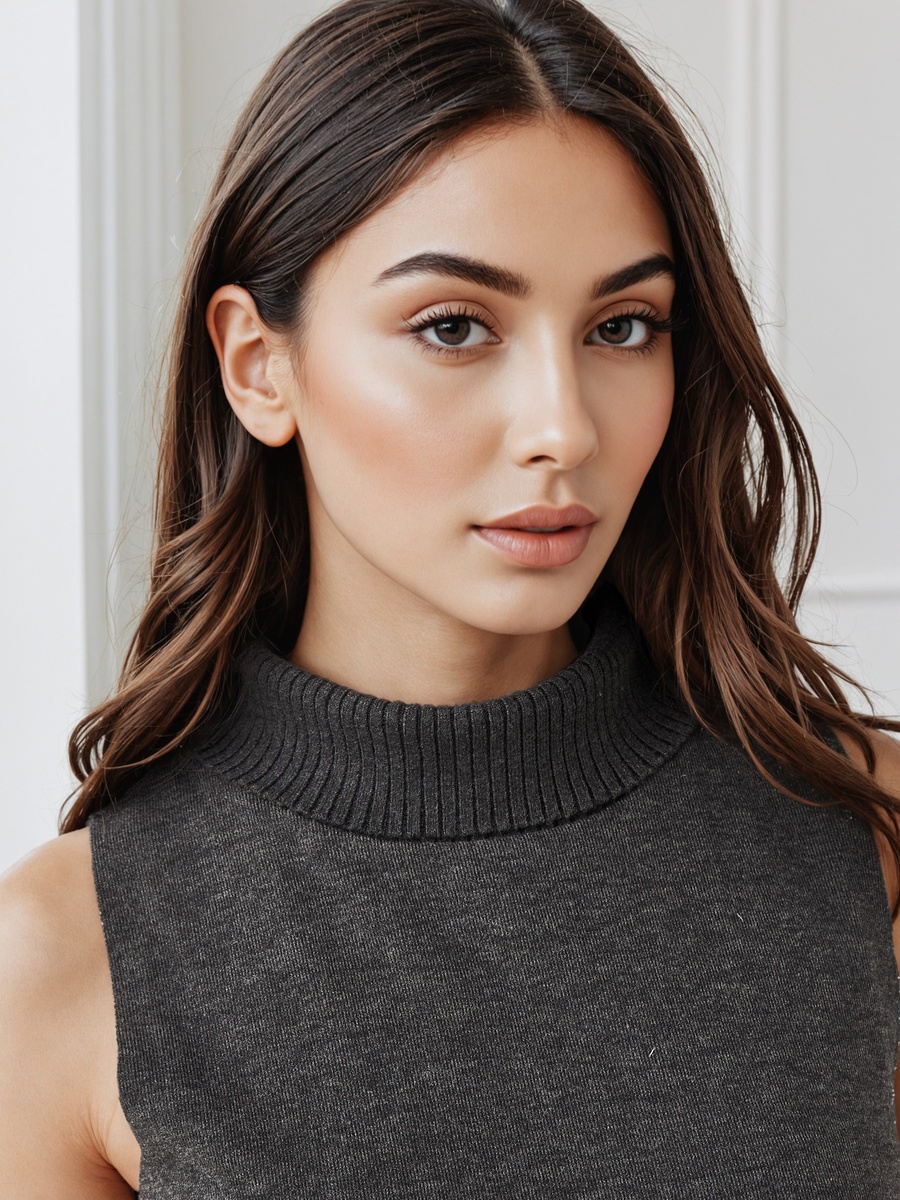 Relaxed Fit Sleeveless Top with Turtleneck