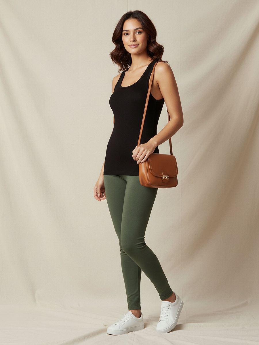 Slim Fit Tank Top with Ribbed Design and Scoop Neck