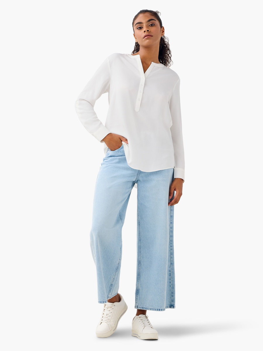 Set of 2 - Mandarin Collar Top with Long Sleeves and High-Low Hemline