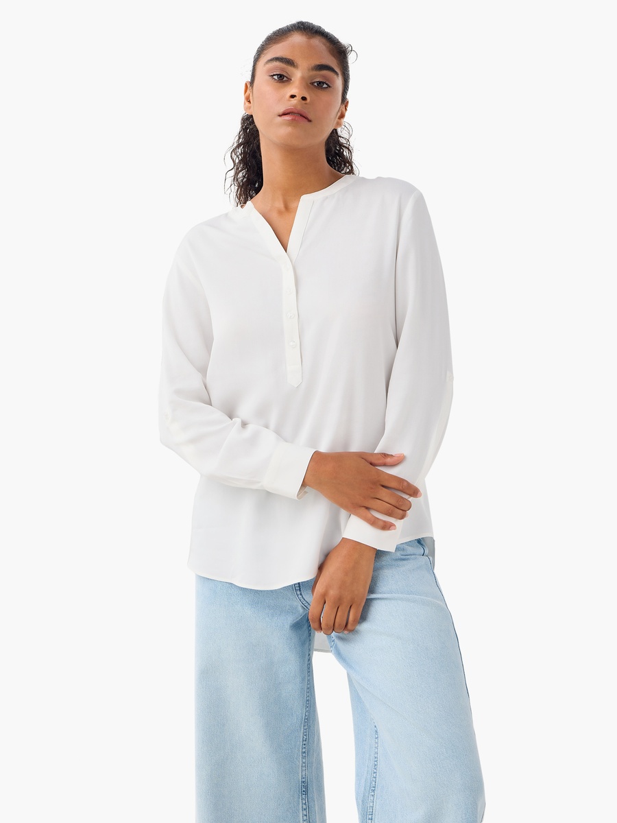 Set of 2 - Mandarin Collar Top with Long Sleeves and High-Low Hemline