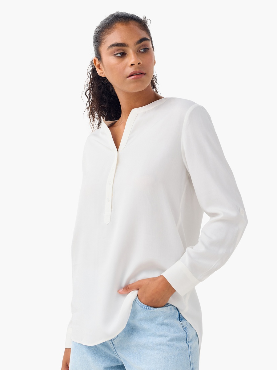 Set of 2 - Mandarin Collar Top with Long Sleeves and High-Low Hemline