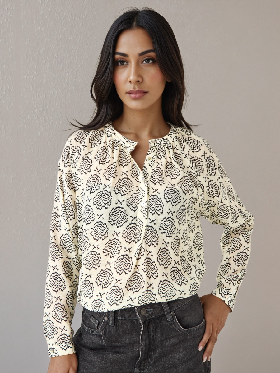 Mandarin Collar Top with Print