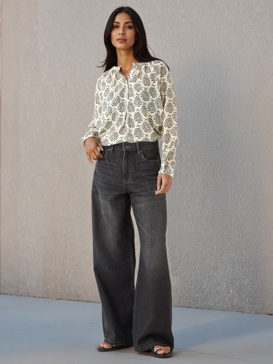 Mandarin Collar Top with Print