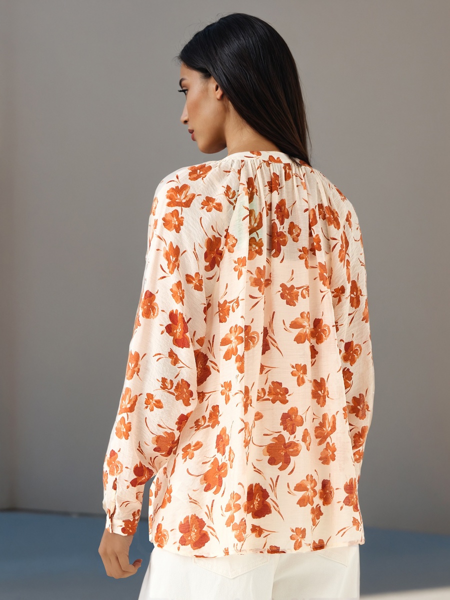 Mandarin Collar Top with Floral Print