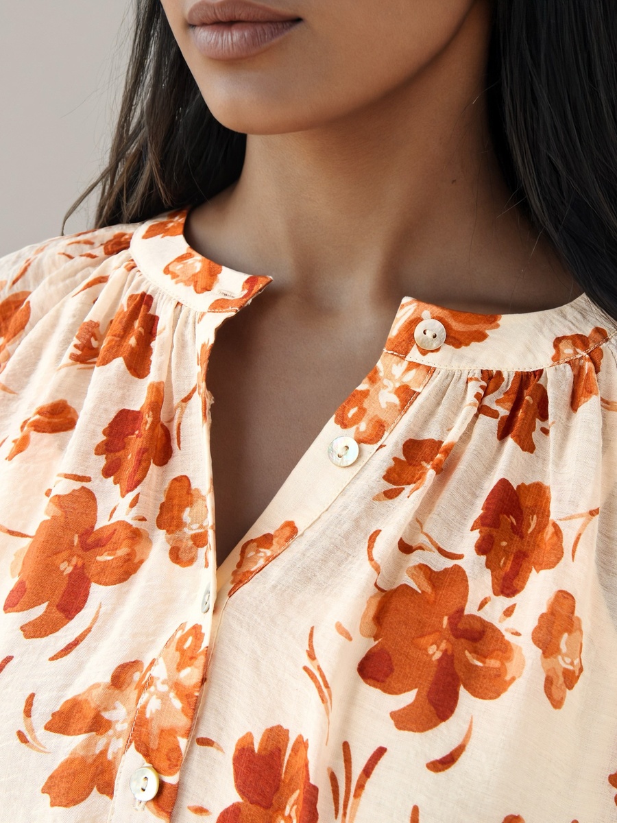 Mandarin Collar Top with Floral Print