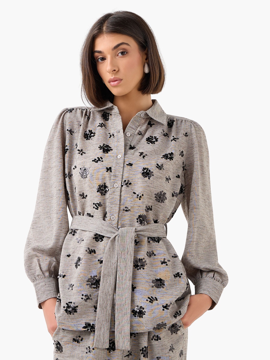 Belted Shirt with Sequins