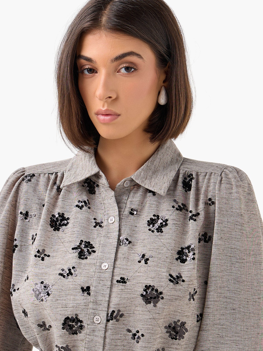 Belted Shirt with Sequins