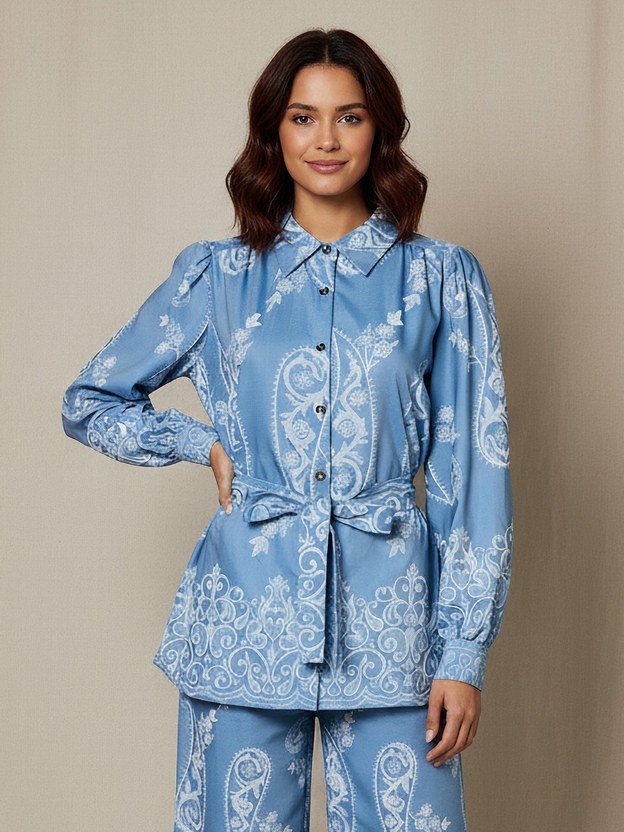Belted Top with Floral Print