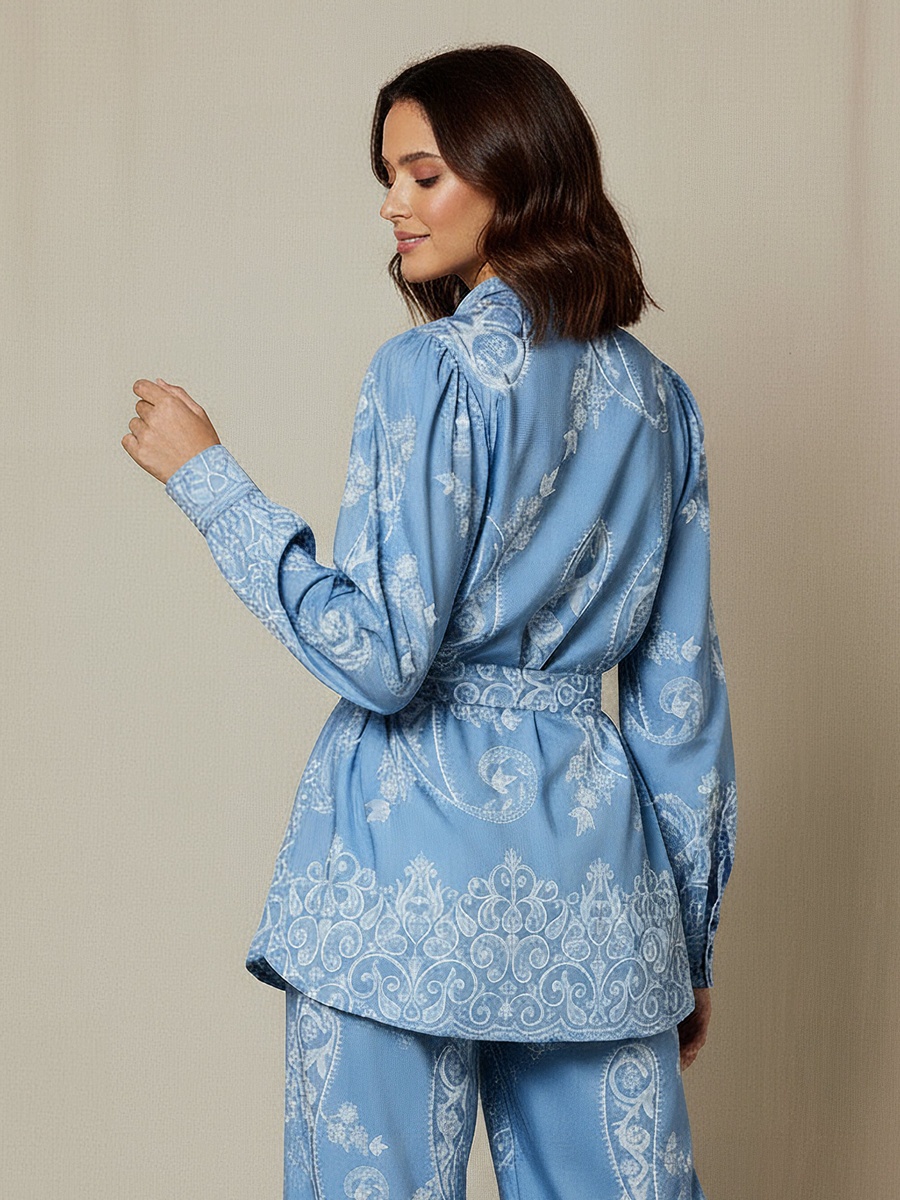 Belted Top with Floral Print