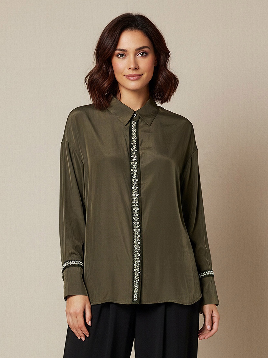 Shirt with Pearl Embellishment and Long Sleeves