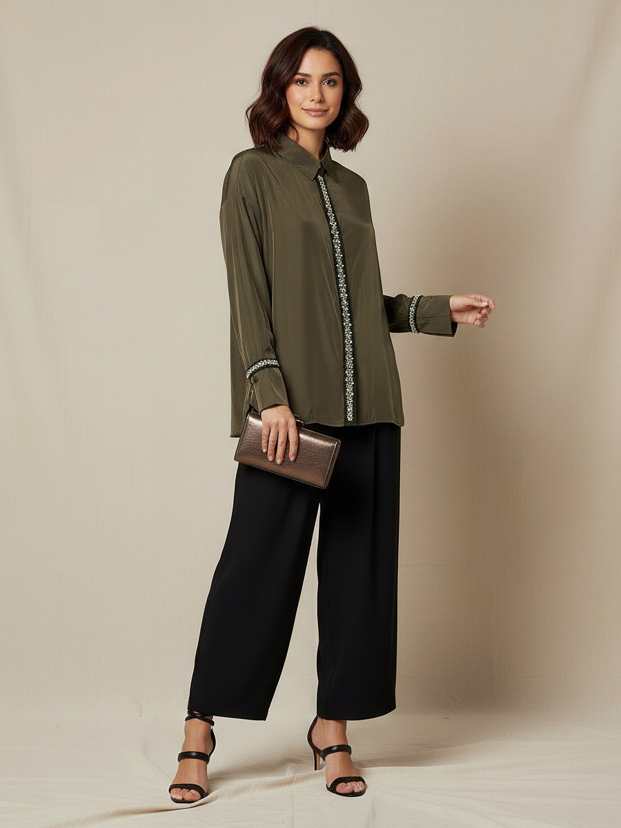 Shirt with Pearl Embellishment and Long Sleeves