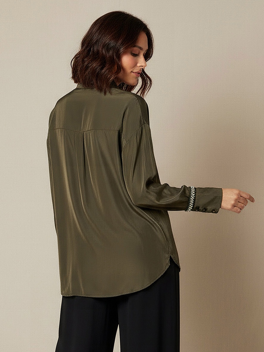 Shirt with Pearl Embellishment and Long Sleeves