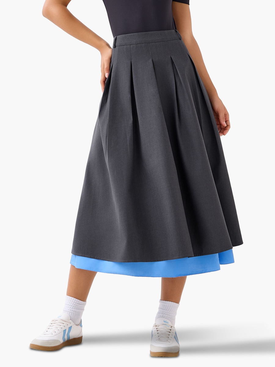 Midi Cotton A-Line Skirt with Contrast Hem