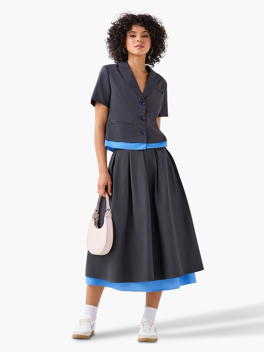 Midi Cotton A-Line Skirt with Contrast Hem