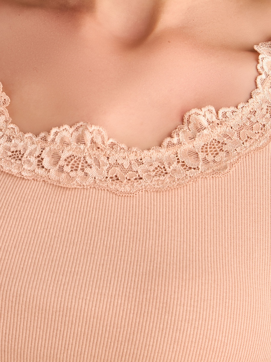Ribbed Camisole with Lace Trim