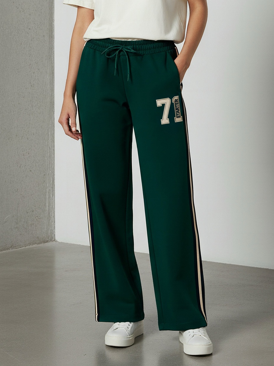 Regular Fit Mid-Rise Flared Track Pants with Side Tape Design