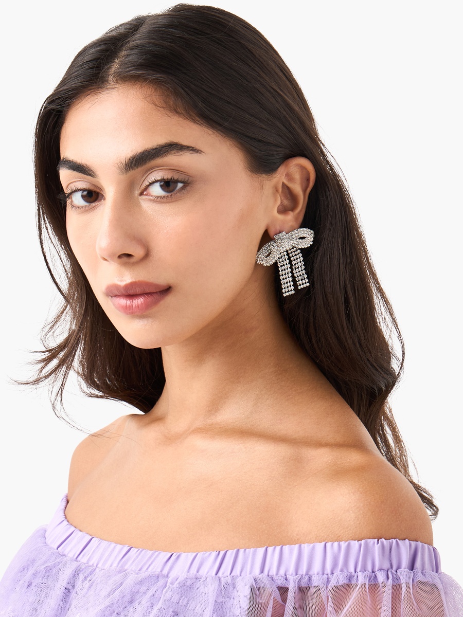 Embellished Bow Earrings with Pushback Closure