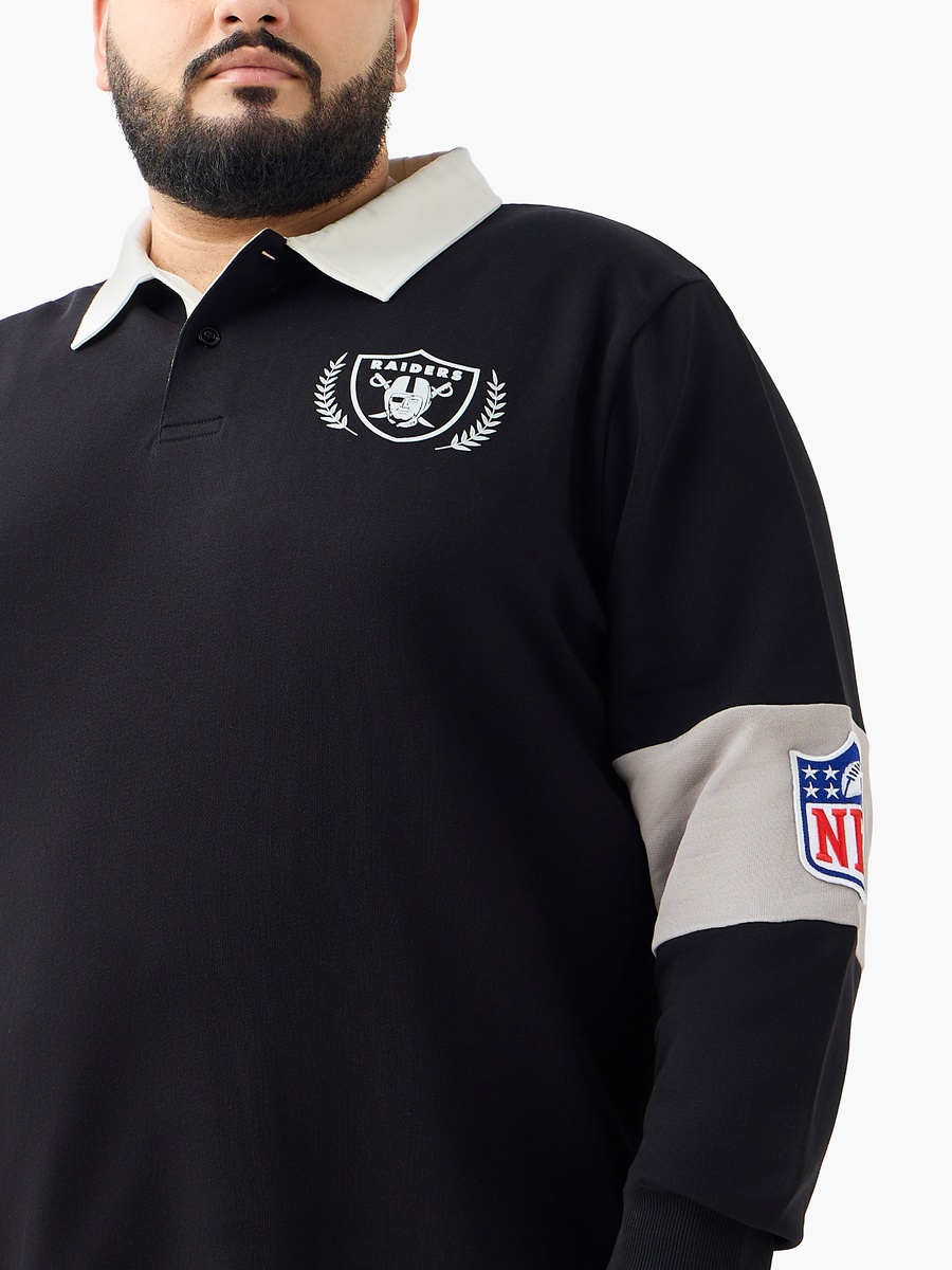 Plus Regular Fit Las Vegas Raiders Print Polo Sweatshirt