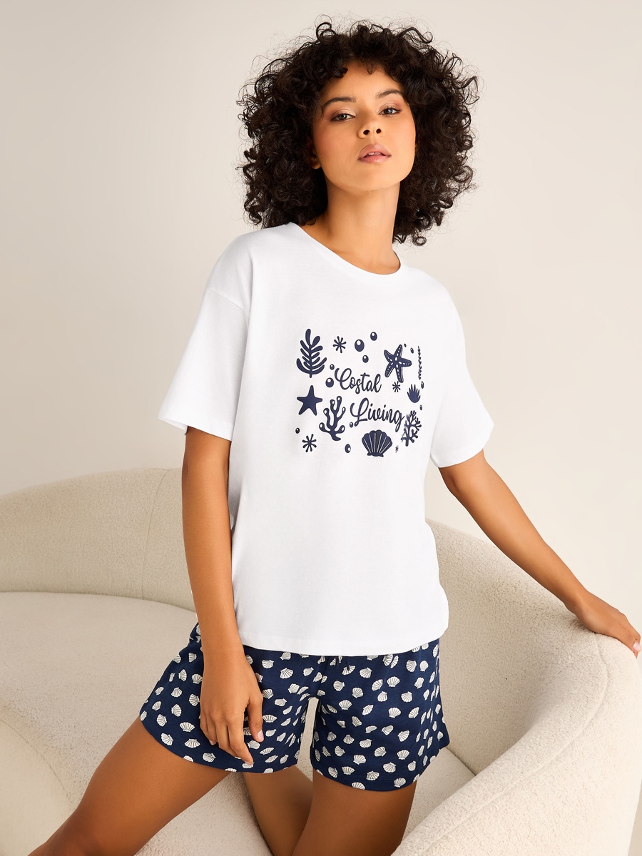 Pyjama Set with Shell Print T-Shirt and Shorts
